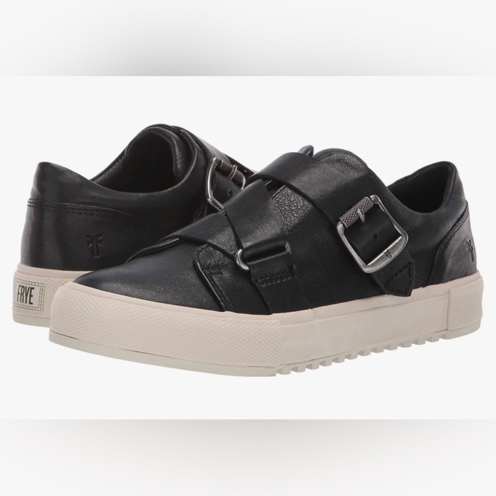 Frye 70471 Gia Moto Low Buckle leather Sneakers Black Shoes Size 6 womens
